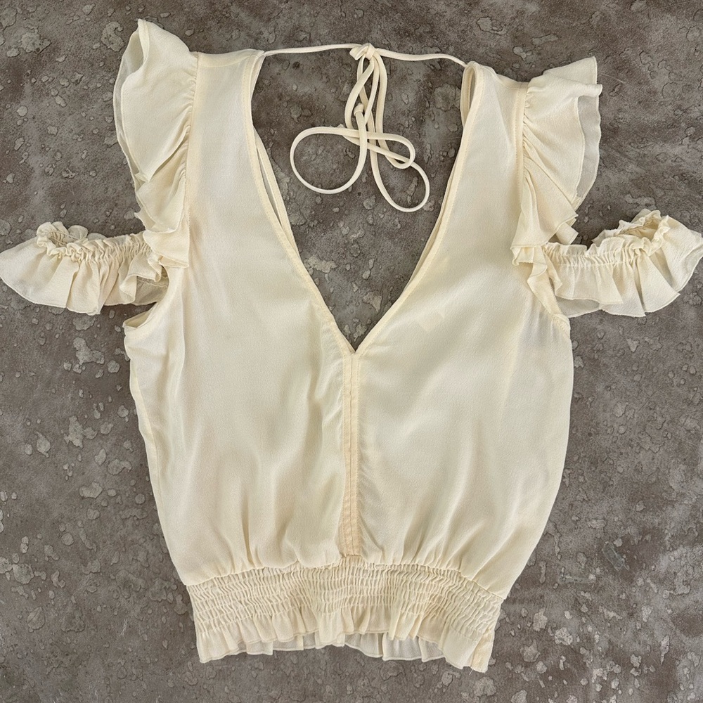 Cream Ruffle V Neck Top - Picture 4 of 5